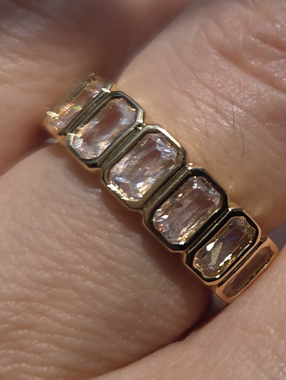 Gold Tone Radiant Cut CZ Eternity Band Ring Sz6 NIB